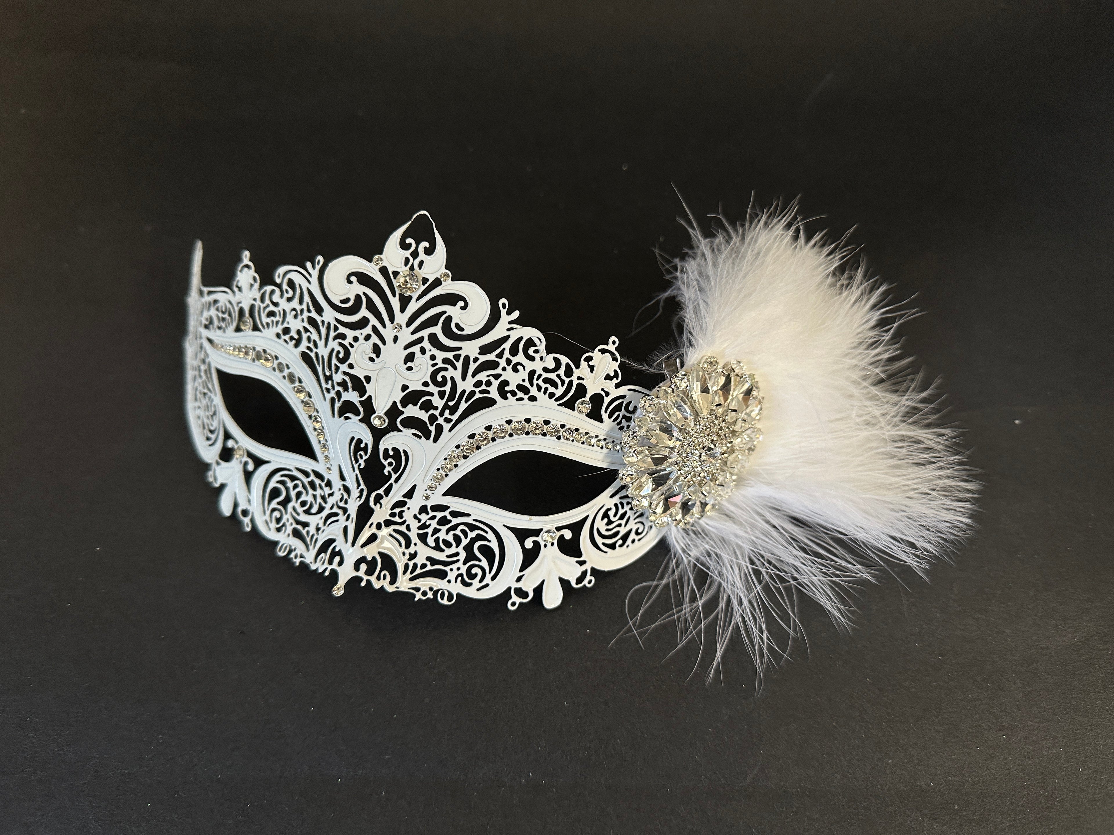 Venetian Bridal Feather Mask - White