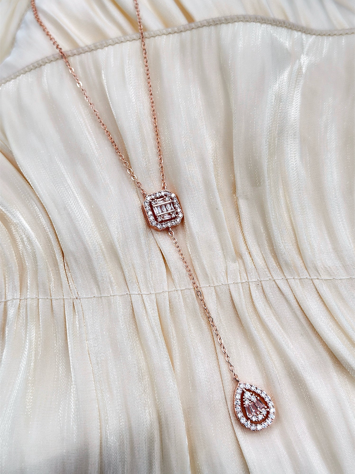 Crystal Cascade - Necklace (Rose Gold)
