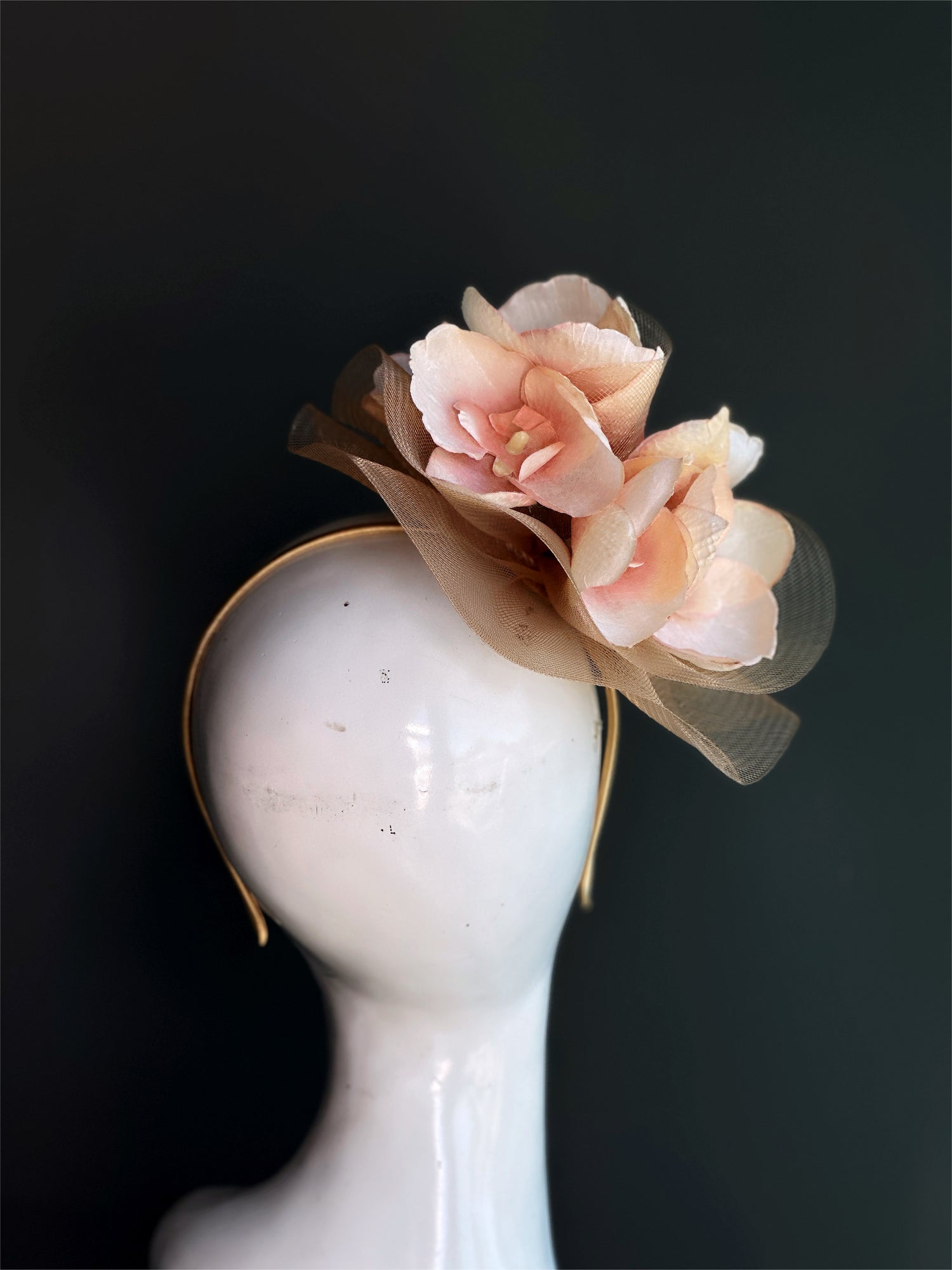 Orchid Fascinator - Peach &amp; Gold