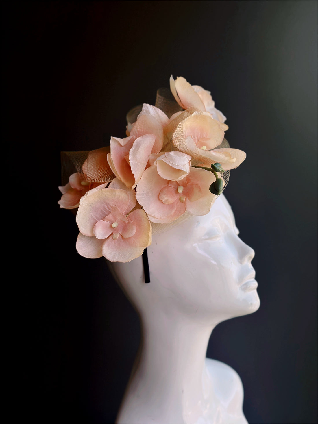 Orchid Fascinator - Peach &amp; Gold
