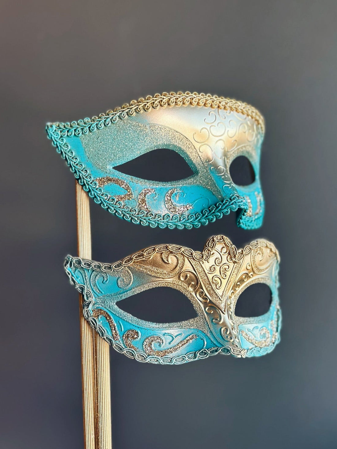 Valor & Bravaro Stick Masks - Gold/Turquoise