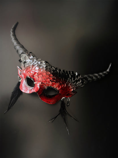Mythical Horn Mask - Red Black Scales