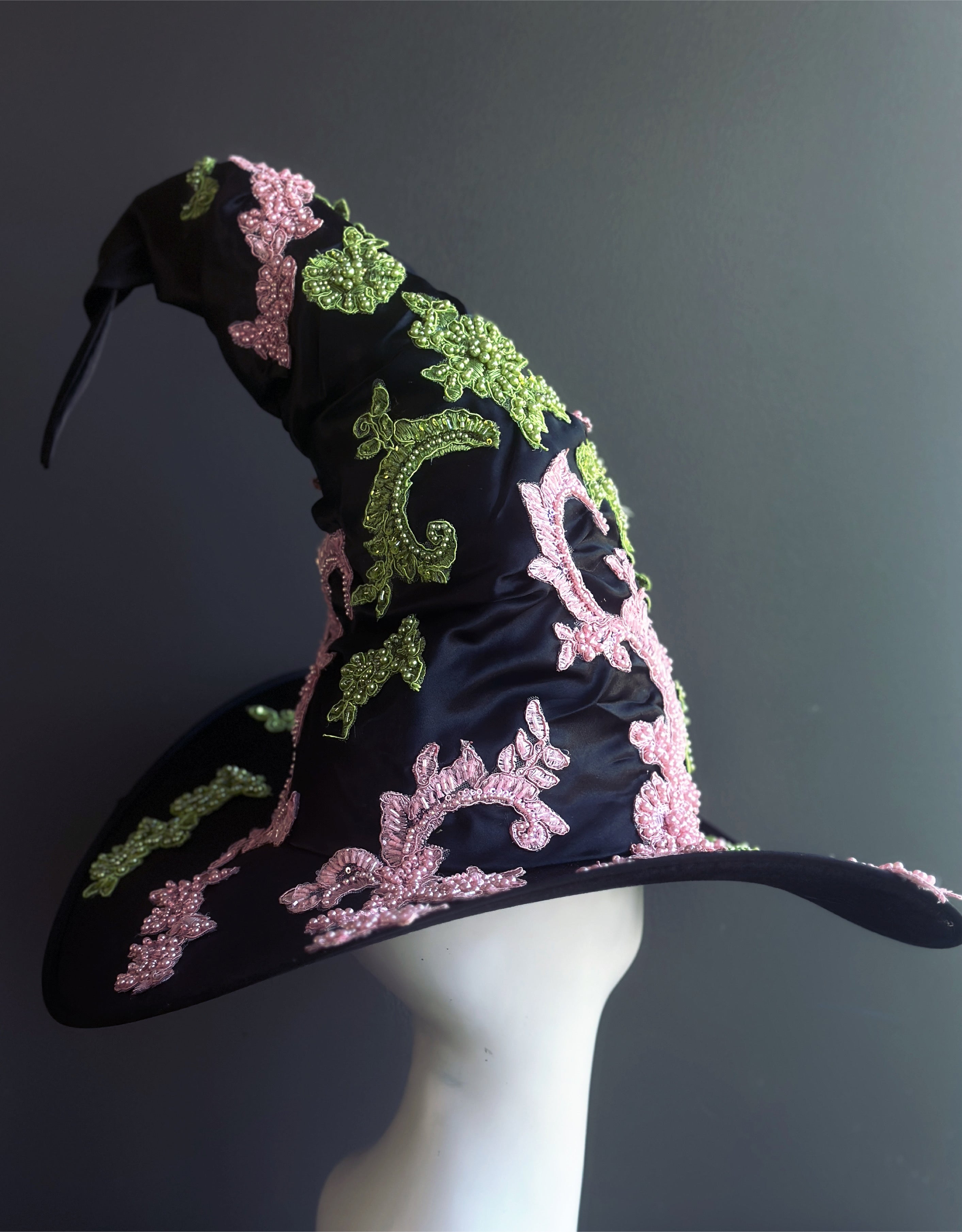 Enchanted Bloom  – Green and Pink Witch Hat