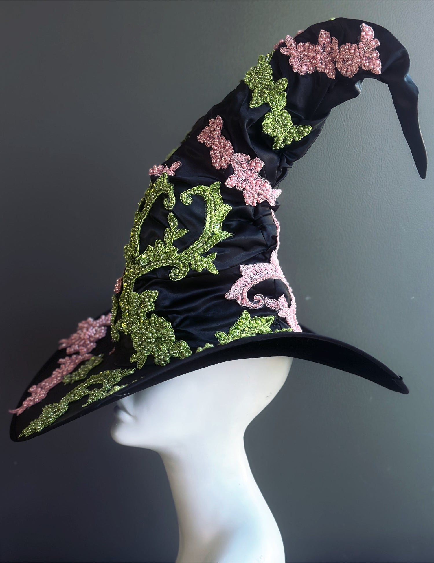 Enchanted Bloom  – Green and Pink Witch Hat