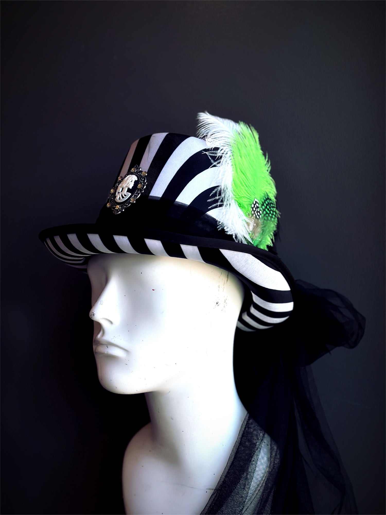 Black &amp; White Striped Top Hat - Beetlejuice Inspired