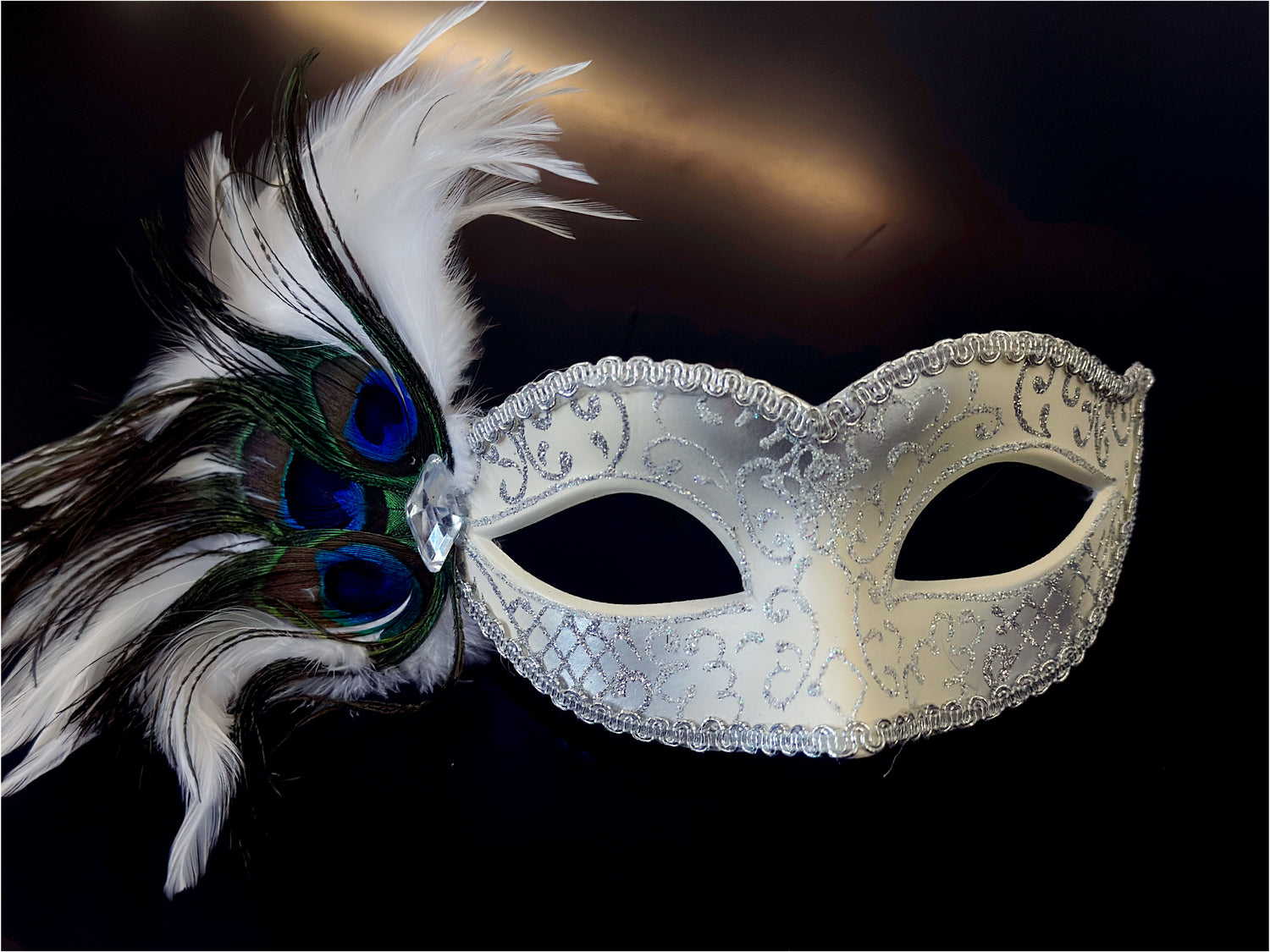 Peacock Mask - White Silver