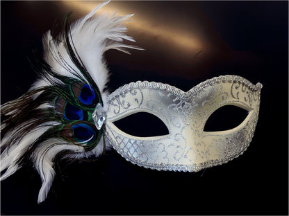Peacock Mask - White Silver