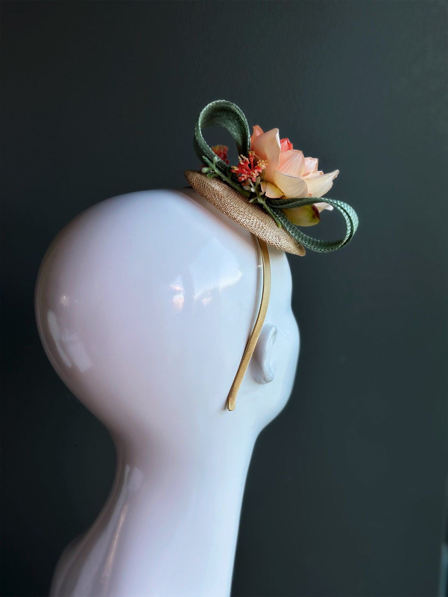 Coral Floral Straw Fascinator Headband