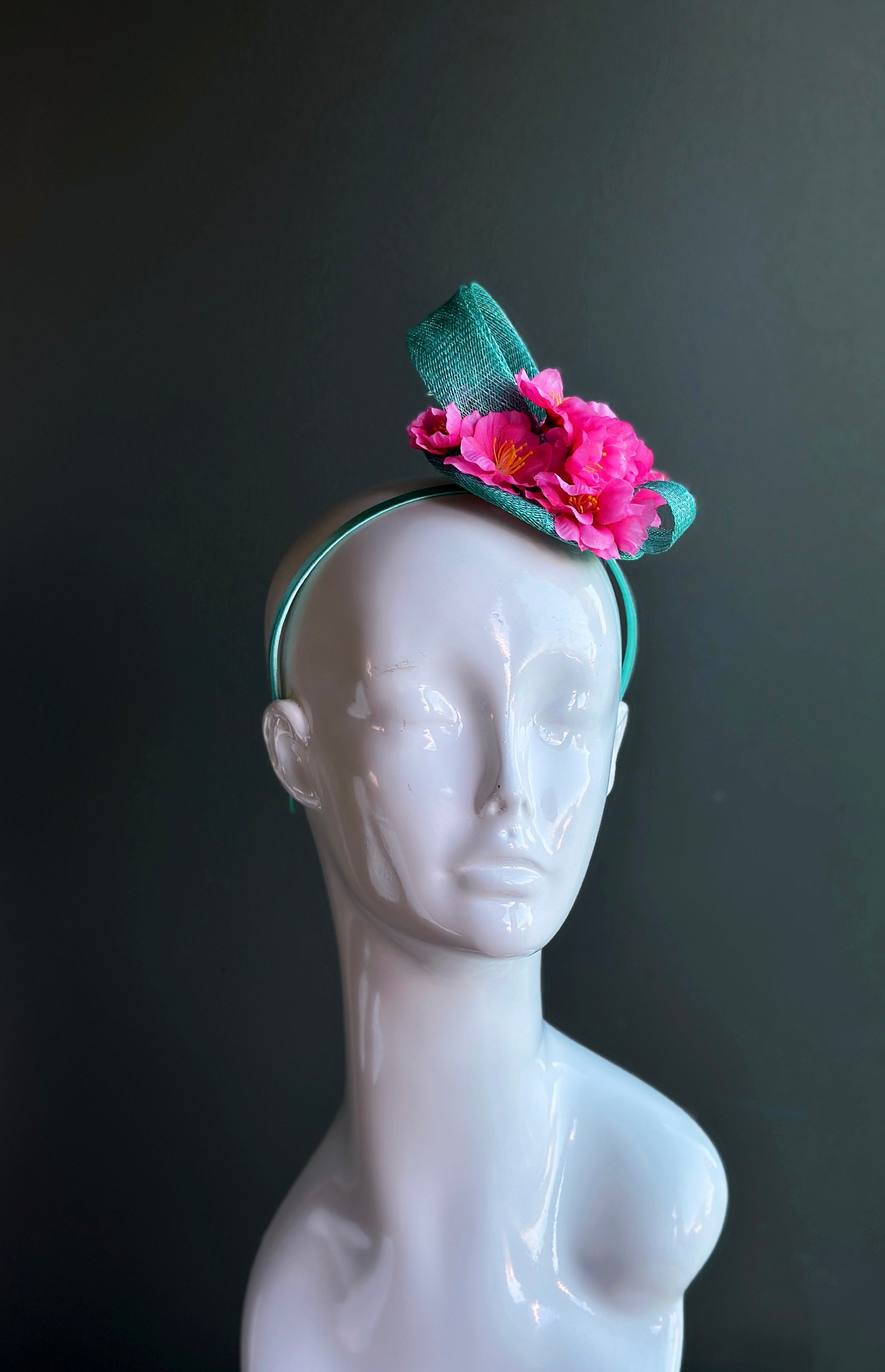Hot Pink Floral Teal Headband Fascinator