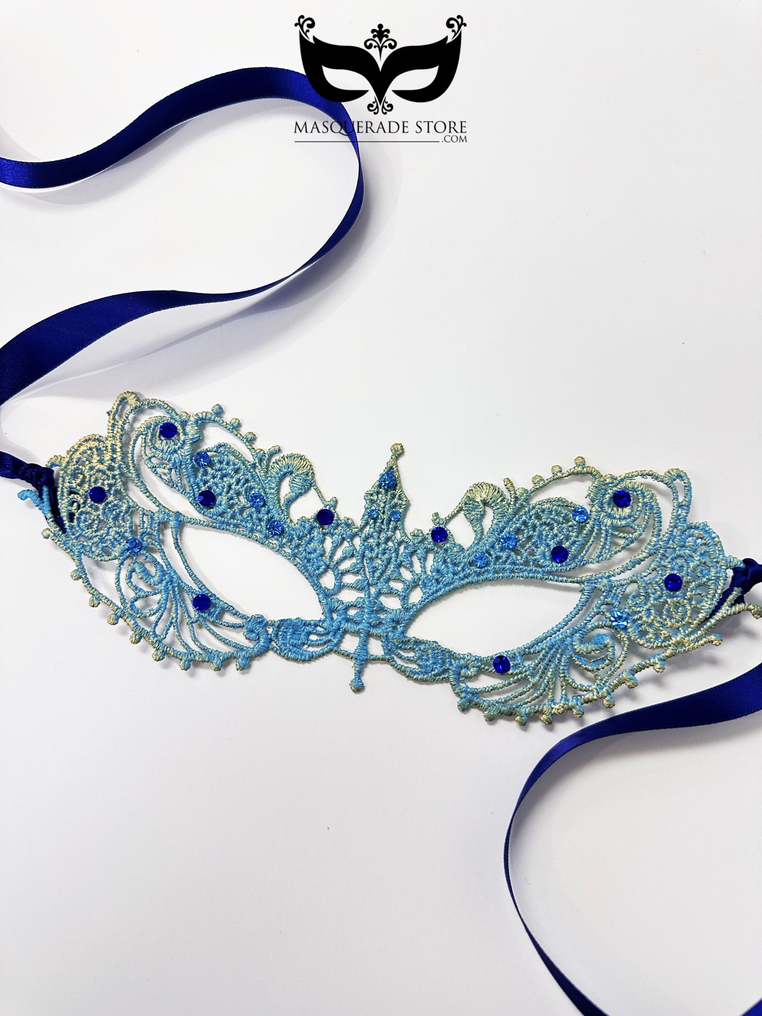 Ana Lace Mask - Light Blue and gold