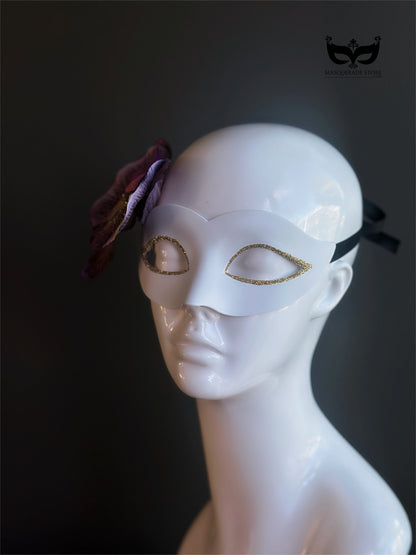 White Venetian Mask with Orchid Flower