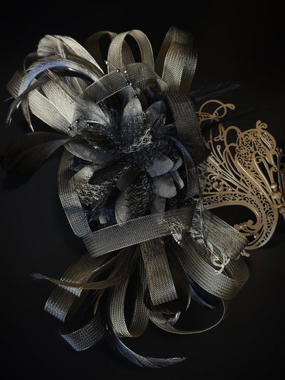 Swan Gold Metal Mask - Brown Tulle