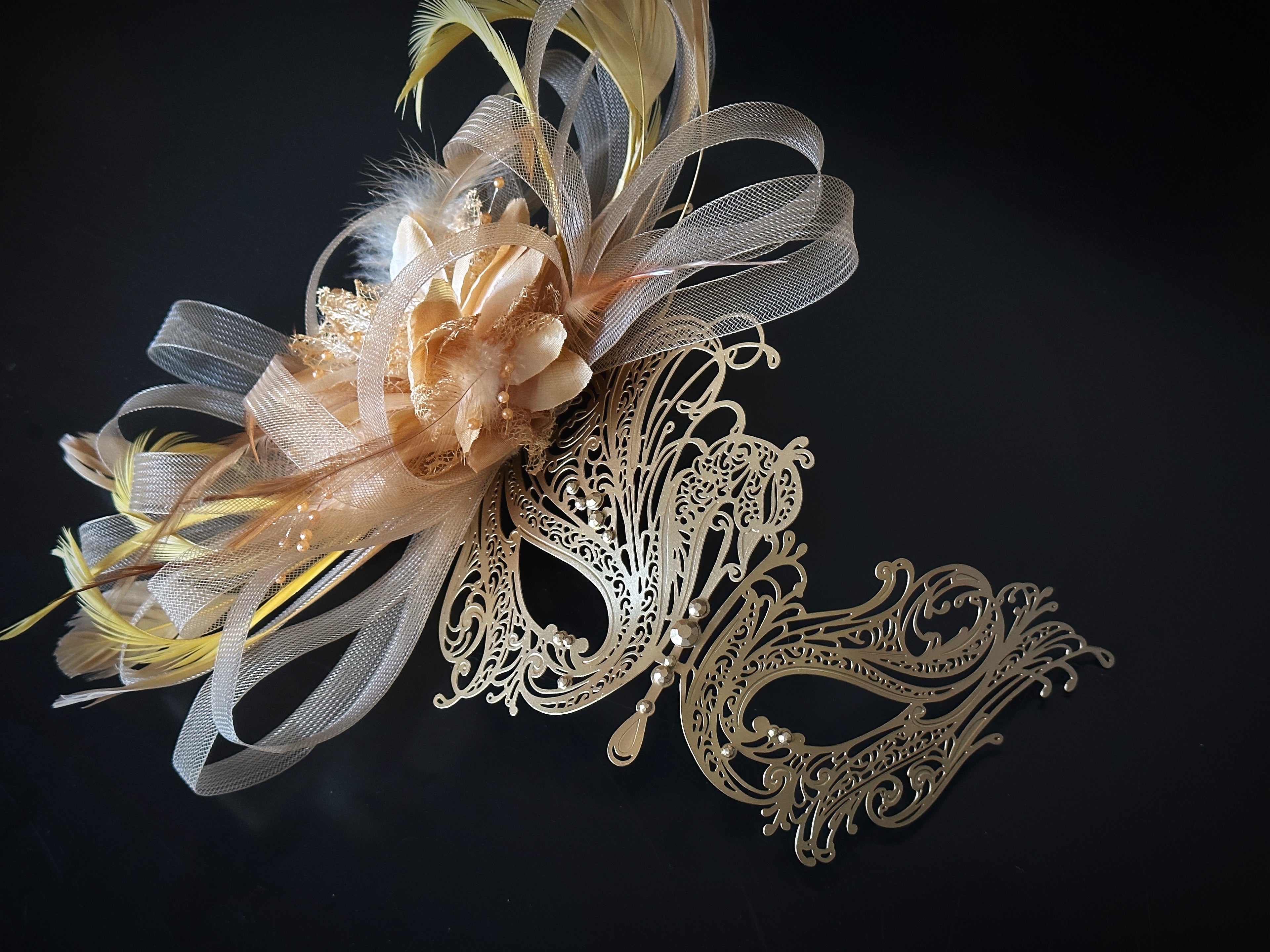 Swan Metal Mask-  Gold Tulle