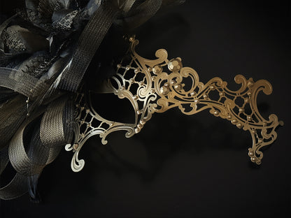 Phantom Metal Gold Mask - Brown Tulle