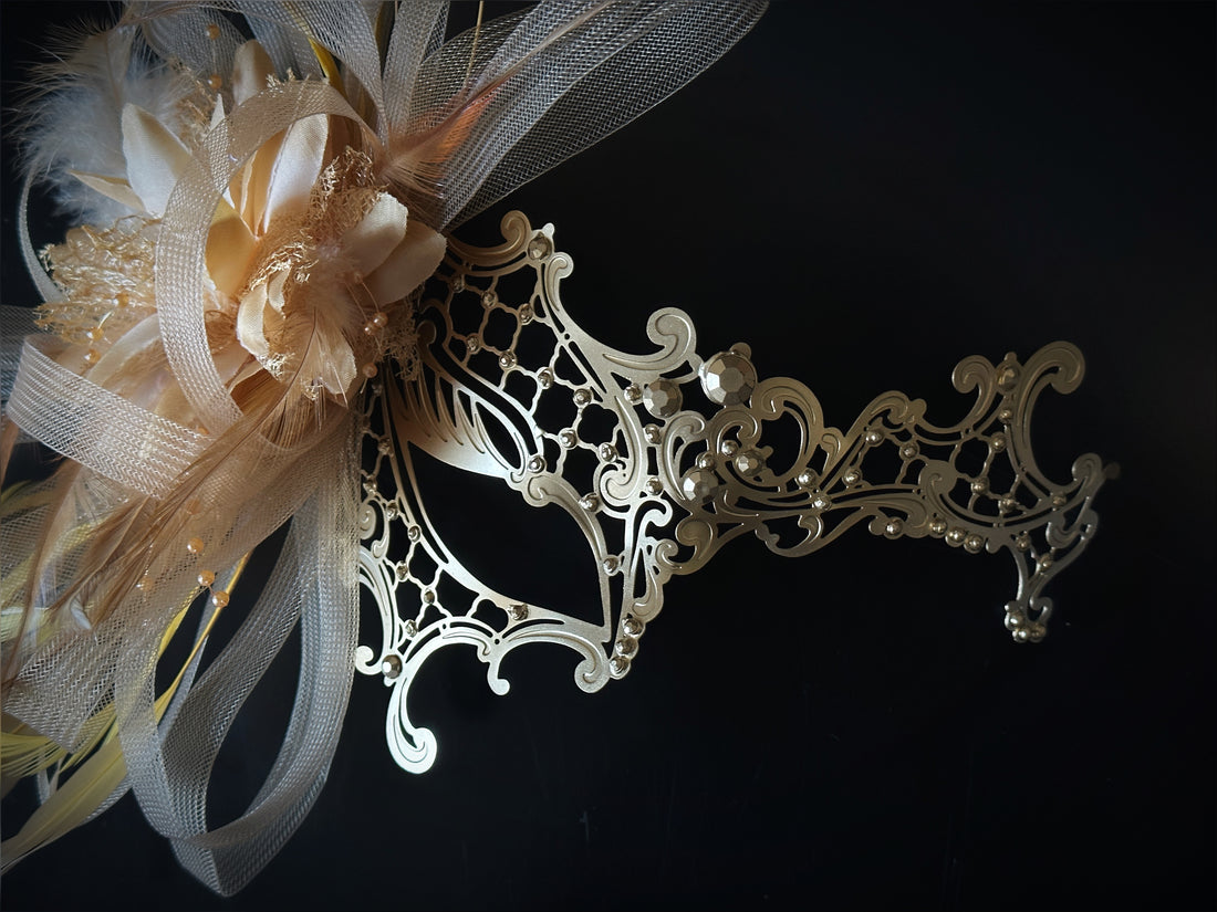 Phantom Gold Metal Mask - Ivory Tulle