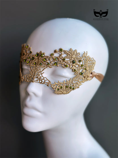 Gold Princess Lace Mask - Green Olive Stones