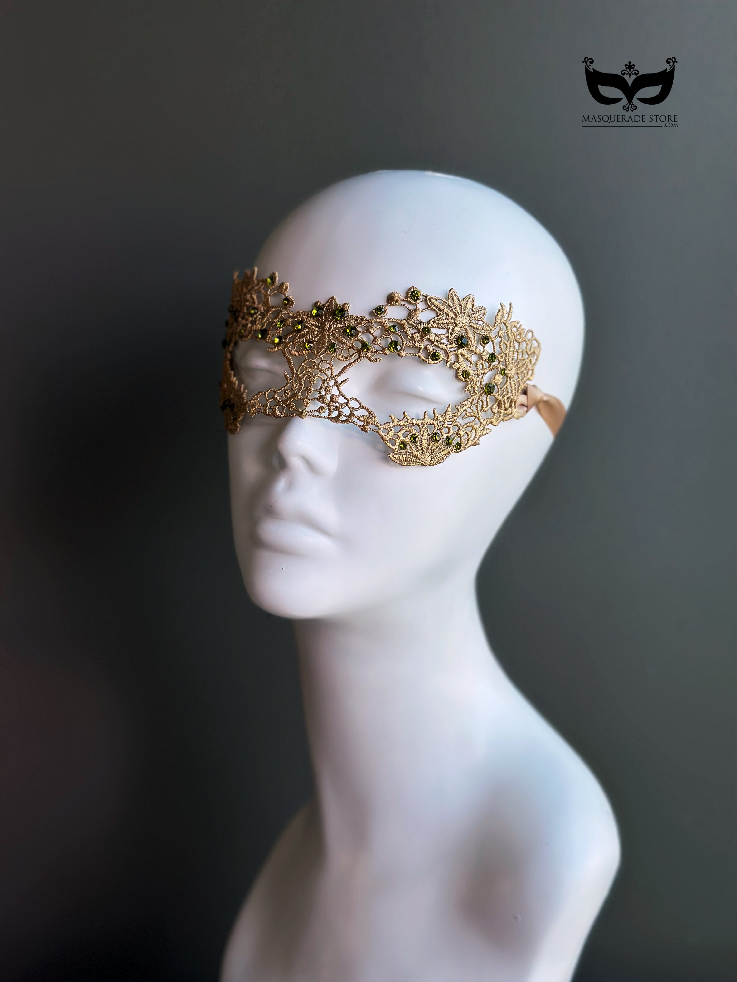 Gold Princess Lace Mask - Green Olive Stones