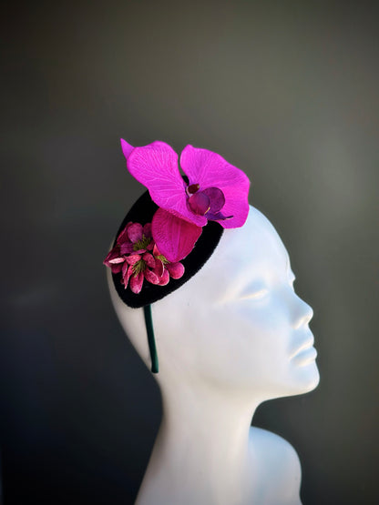 Orchid Fascinator Hat - Fuchsia