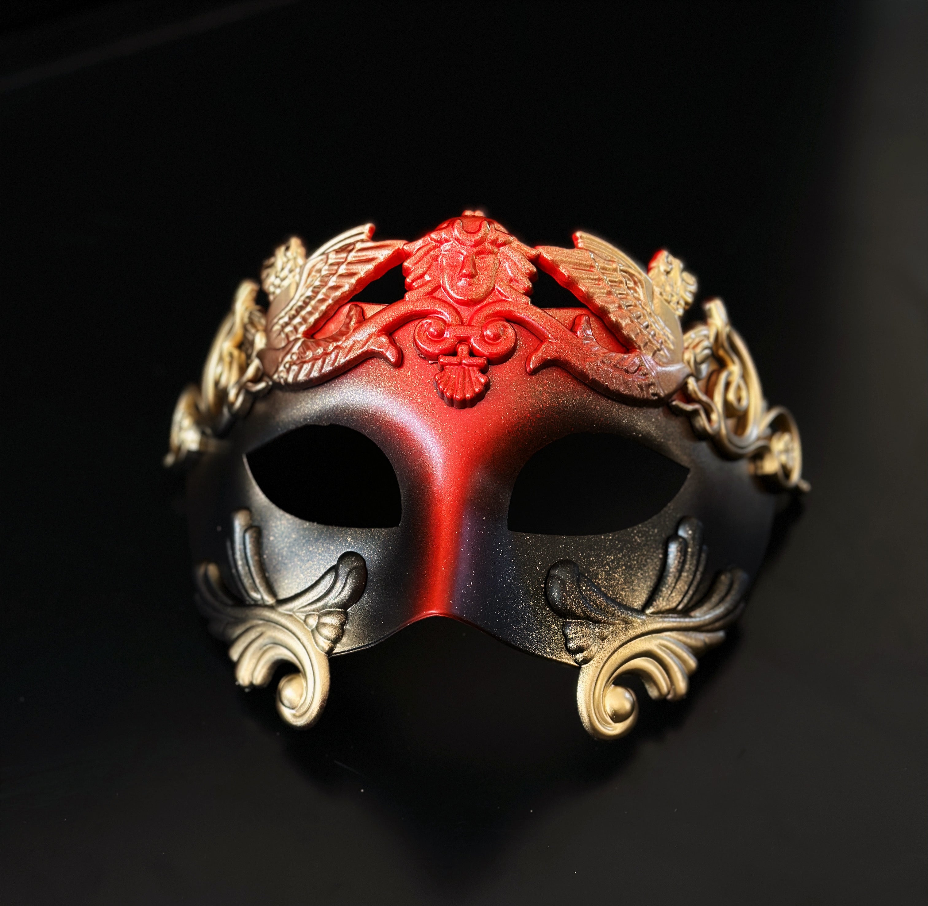 Regal Plume Couples Mask Set - Red/Gold