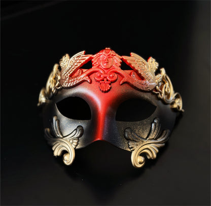Regal Plume Couples Mask Set - Red/Gold