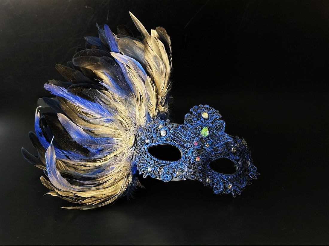 Regal Plume Couples Mask Set - Blue/Gold