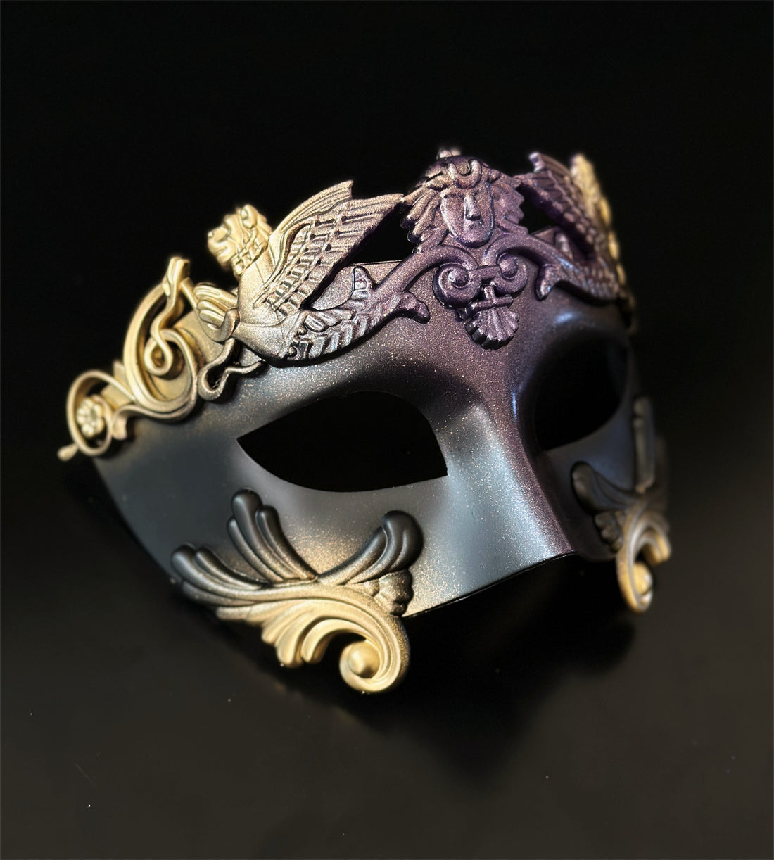 Regal Plume Couples Mask Set - Purple/Gold