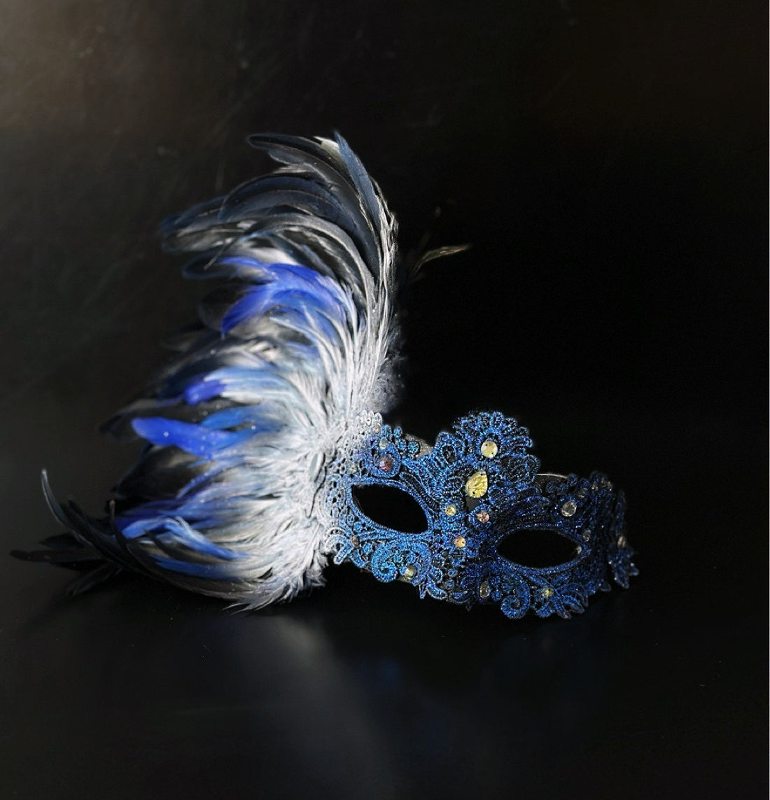 Regal Plume Couples Mask Set - Blue/Silver