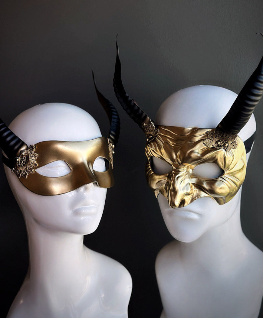 Gold Horned Couples Mask Set