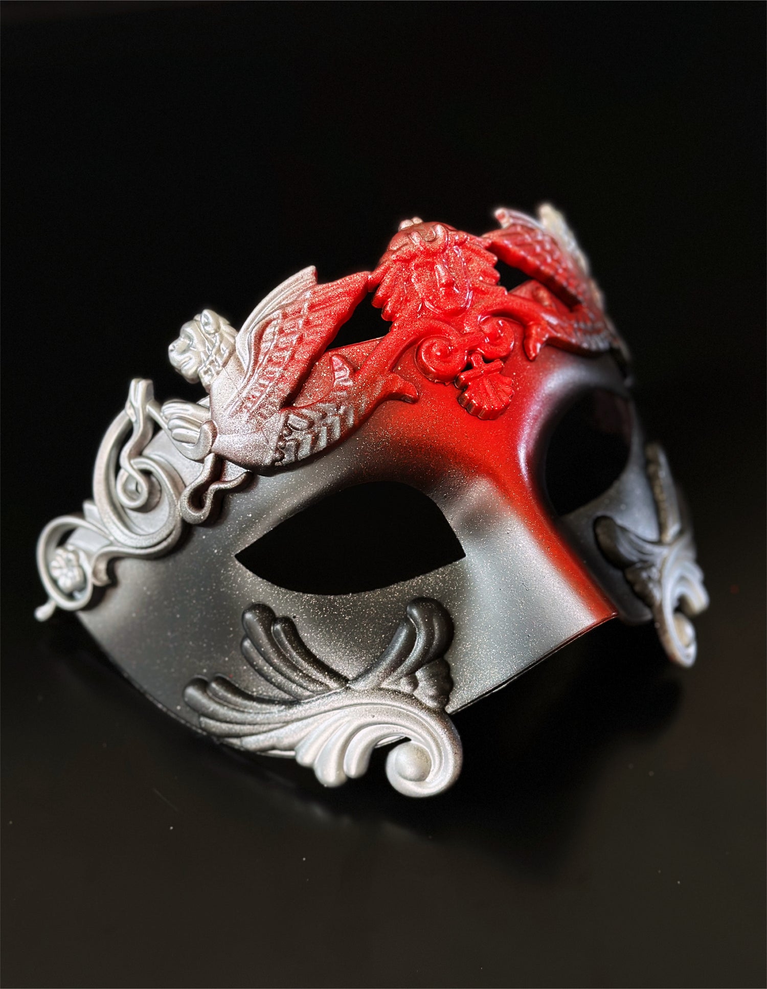 Regal Plume Couples Mask Set - Red/Silver