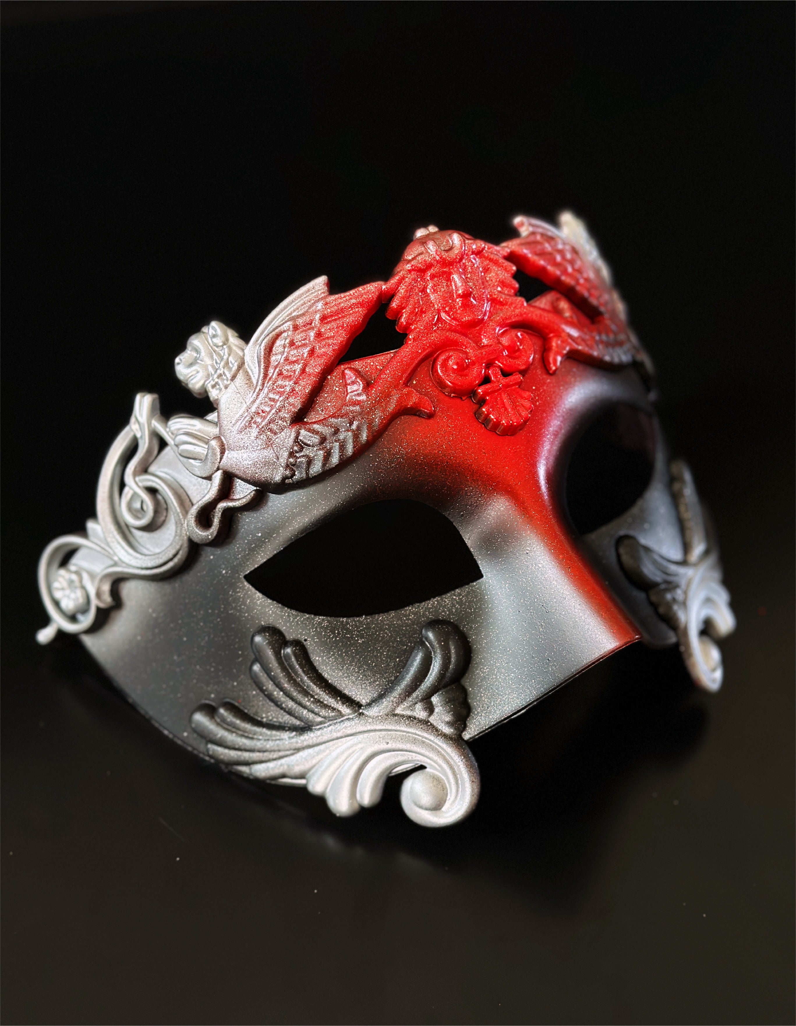 Regal Plume Couples Mask Set - Red/Silver
