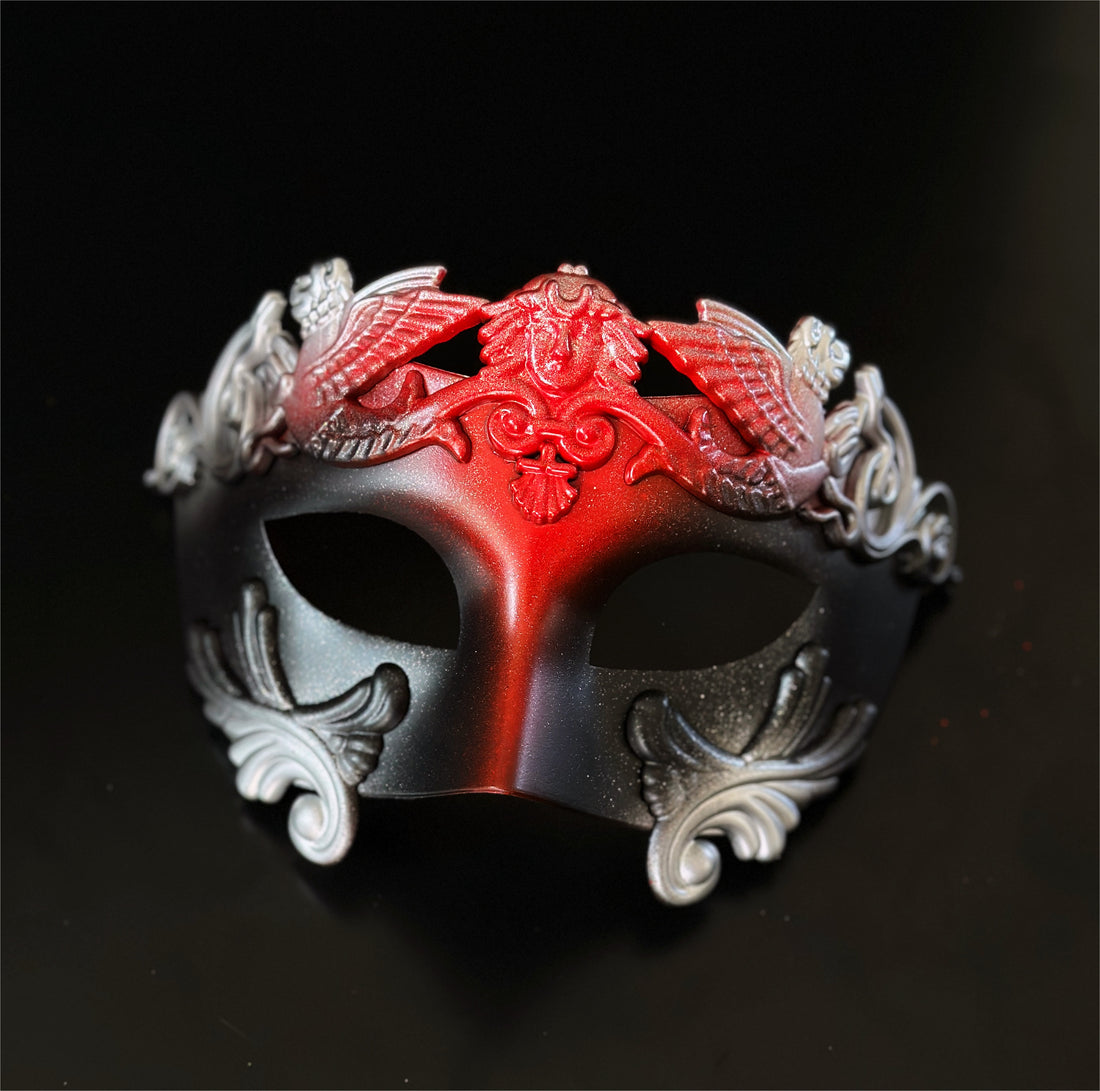 Gladiator Mask -  Red/Silver