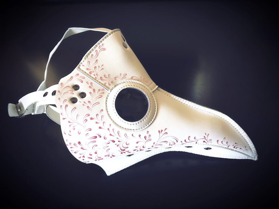 Vegan Leather Plague Mask - White/Pink