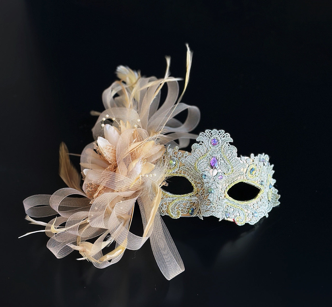 Macrame Feather Mask - Peach and Gold