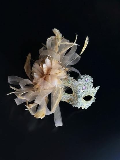 Macrame Feather Mask - Peach and Gold