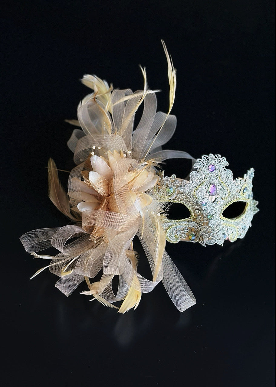 Macrame Feather Mask - Peach and Gold
