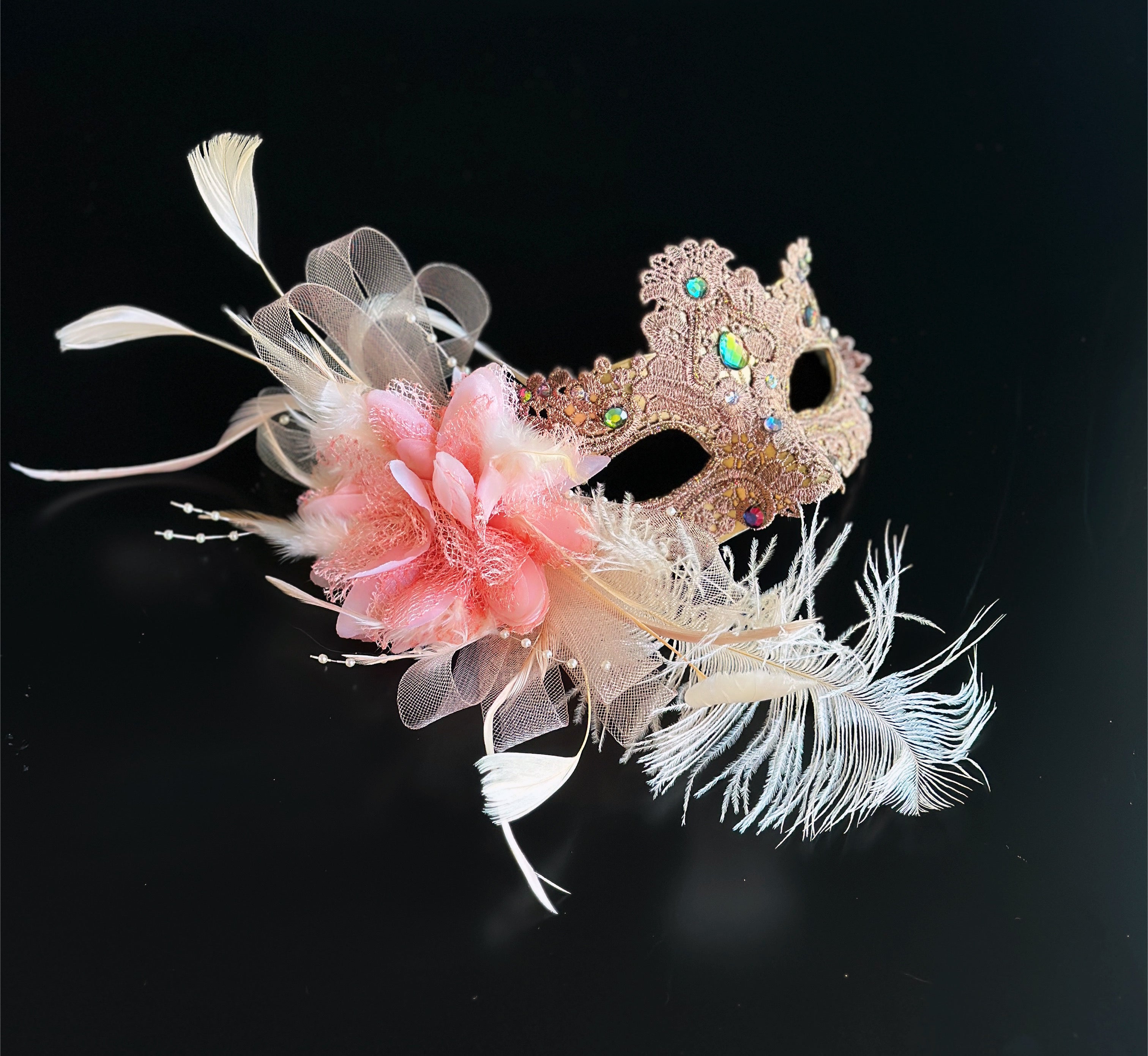 Macrame Rosaline Mask - Blush Pink and Gold