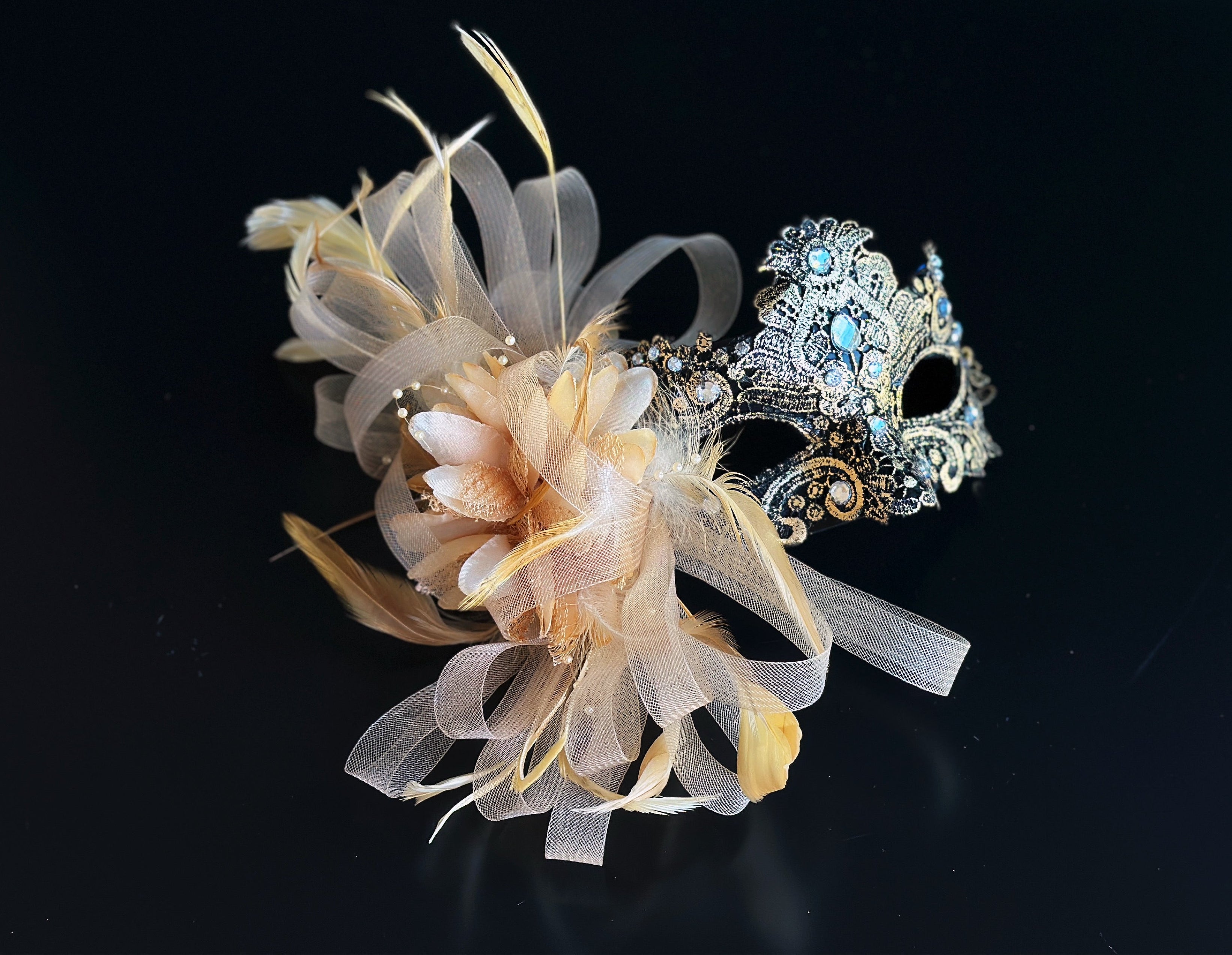 Macrame Celestine Mask - Gold and Champagne