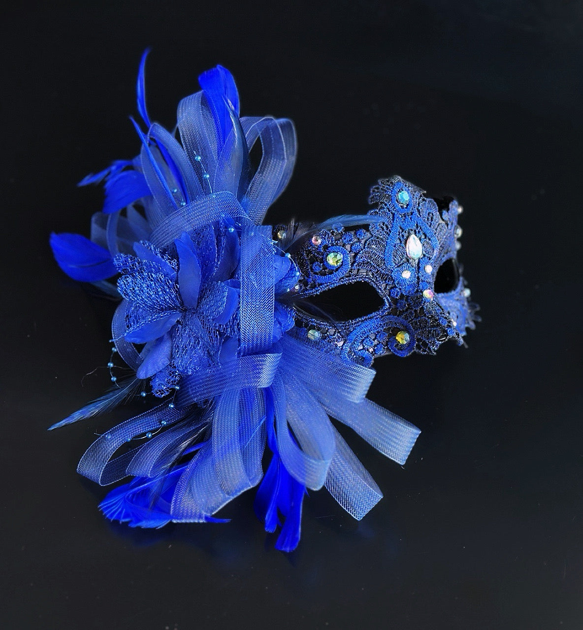 Macrame Feather Mask - Royal Blue