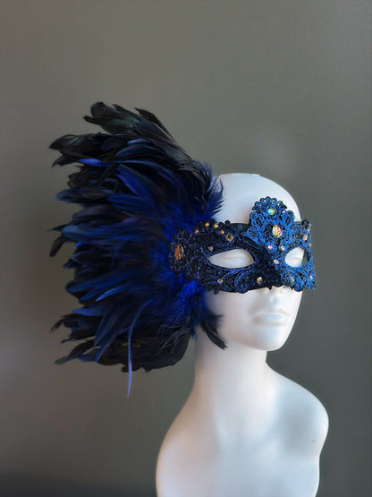 Lux Feather Mask - Blue/Black