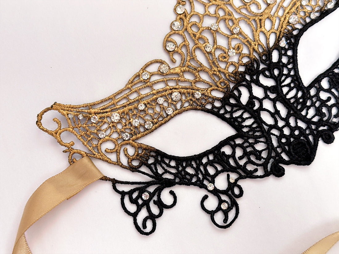 Ombre Rhinestone Mask - Gold/Black