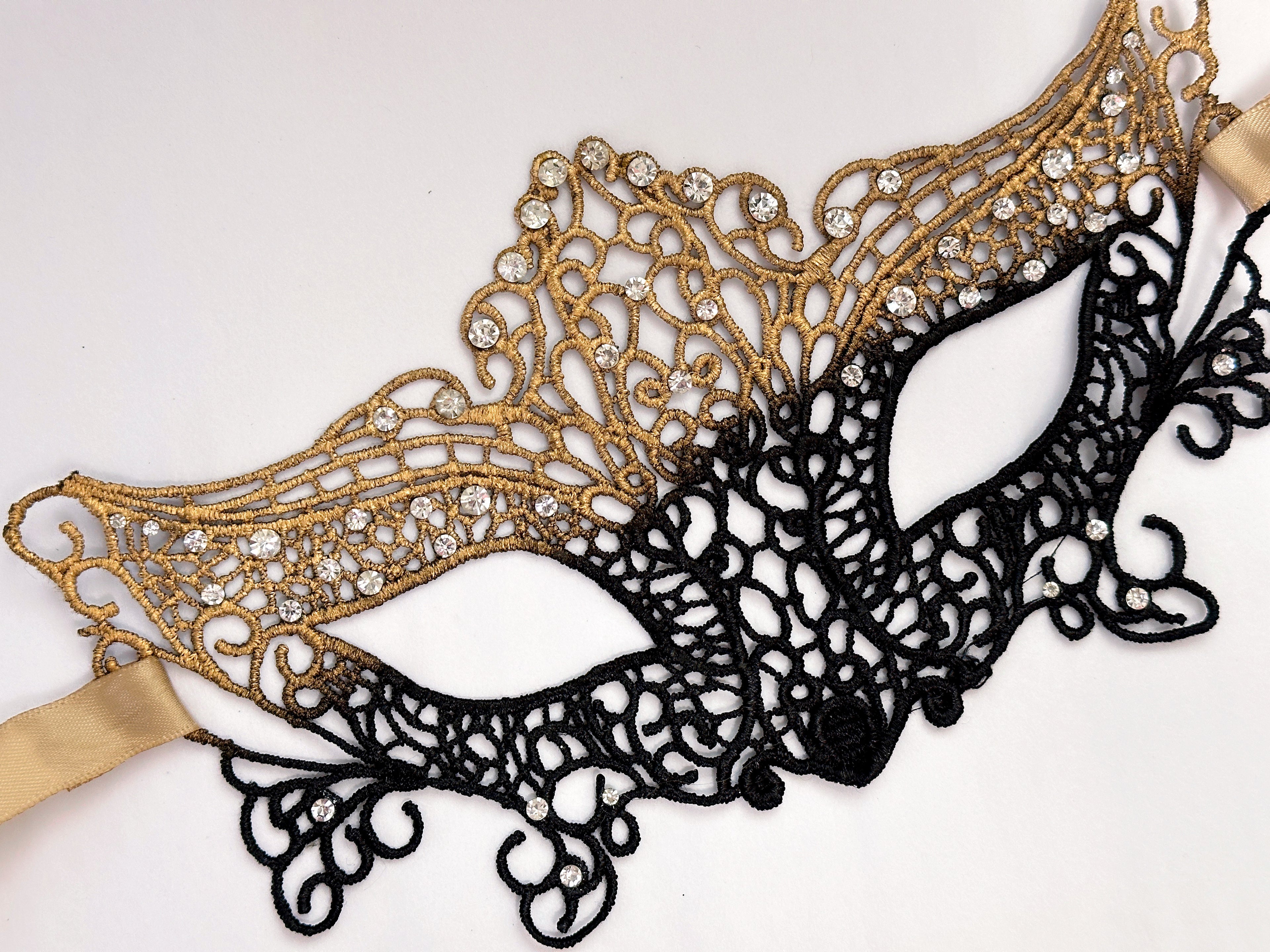 Ombre Rhinestone Mask - Gold/Black