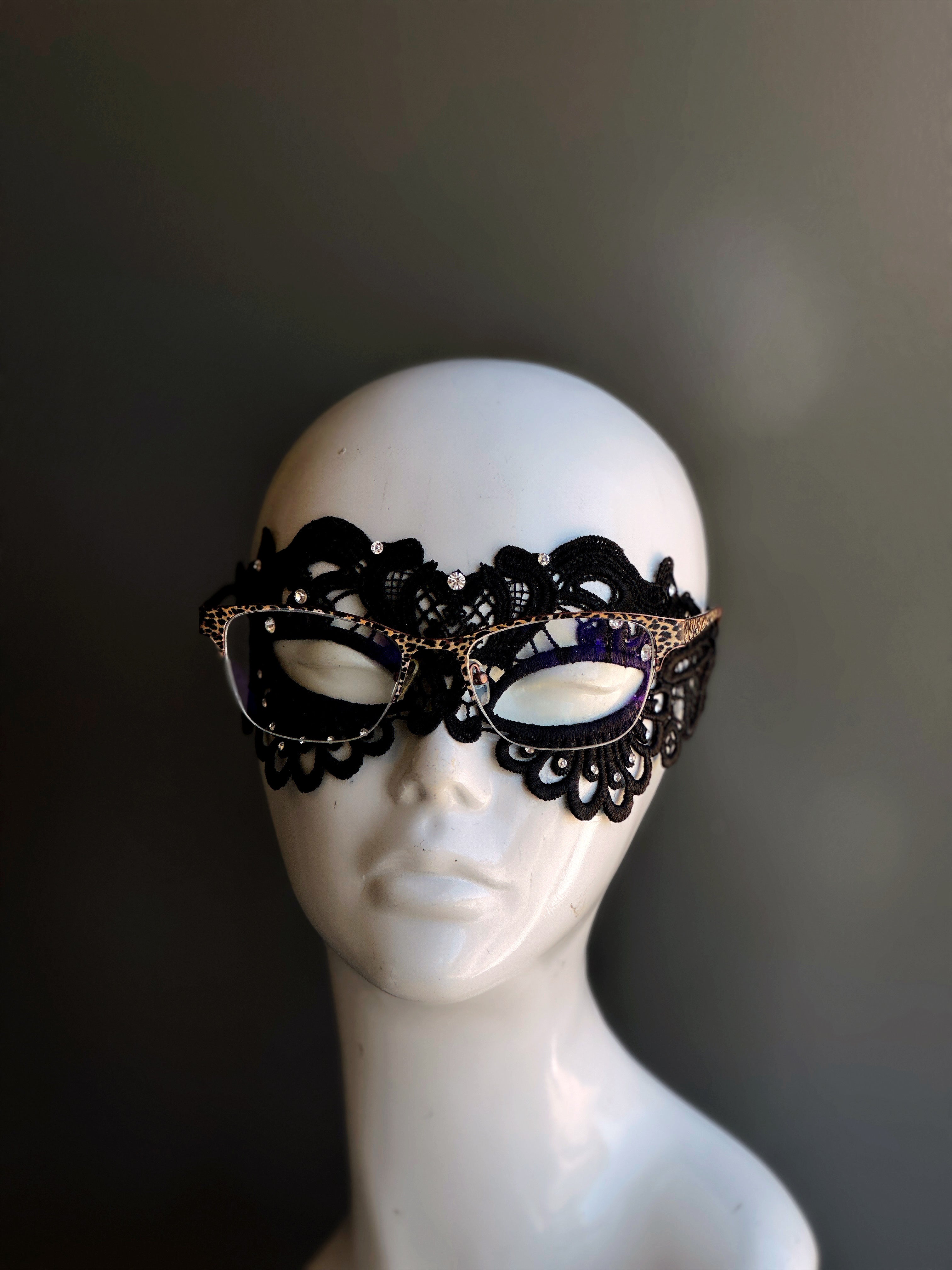 Rhinestone Lace Mask - Black