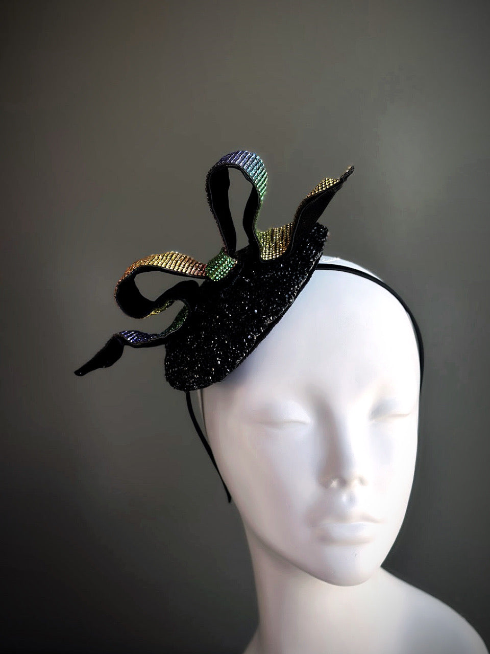 Prism Parade Fascinator - Rainbow/Black