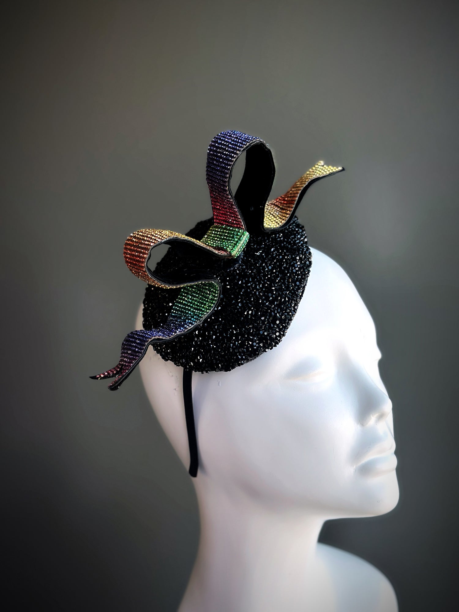 Prism Parade Fascinator - Rainbow/Black