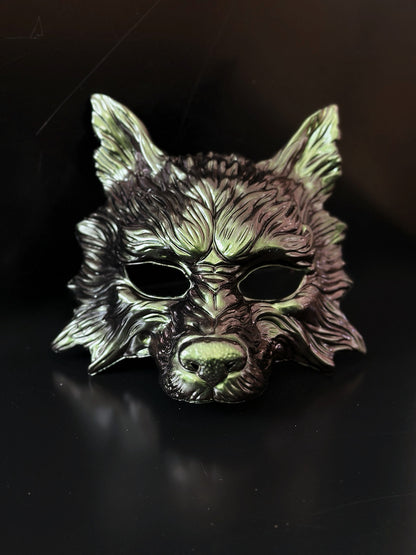 Vintage Emerald Shadow - Wolf and Brocade Feather Mask Set