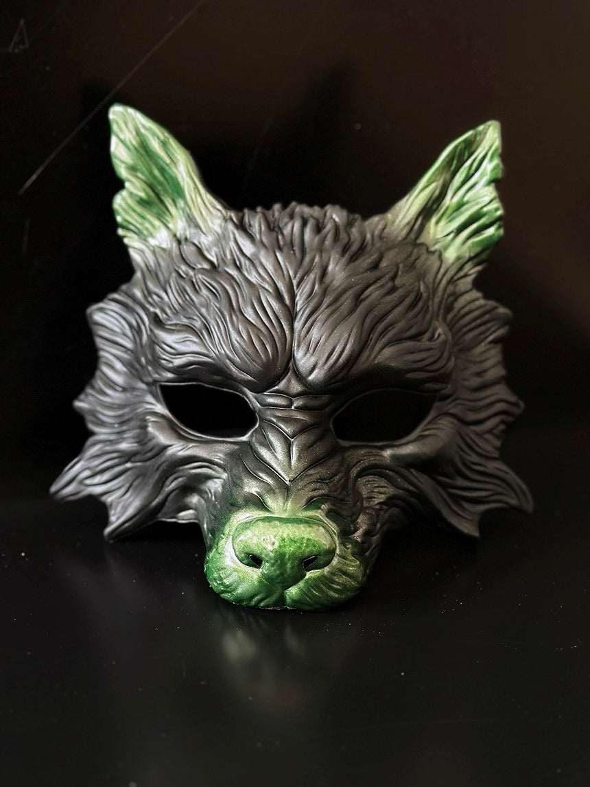 Emerald Night Set - Wolf and Brocade Lace Feather Mask