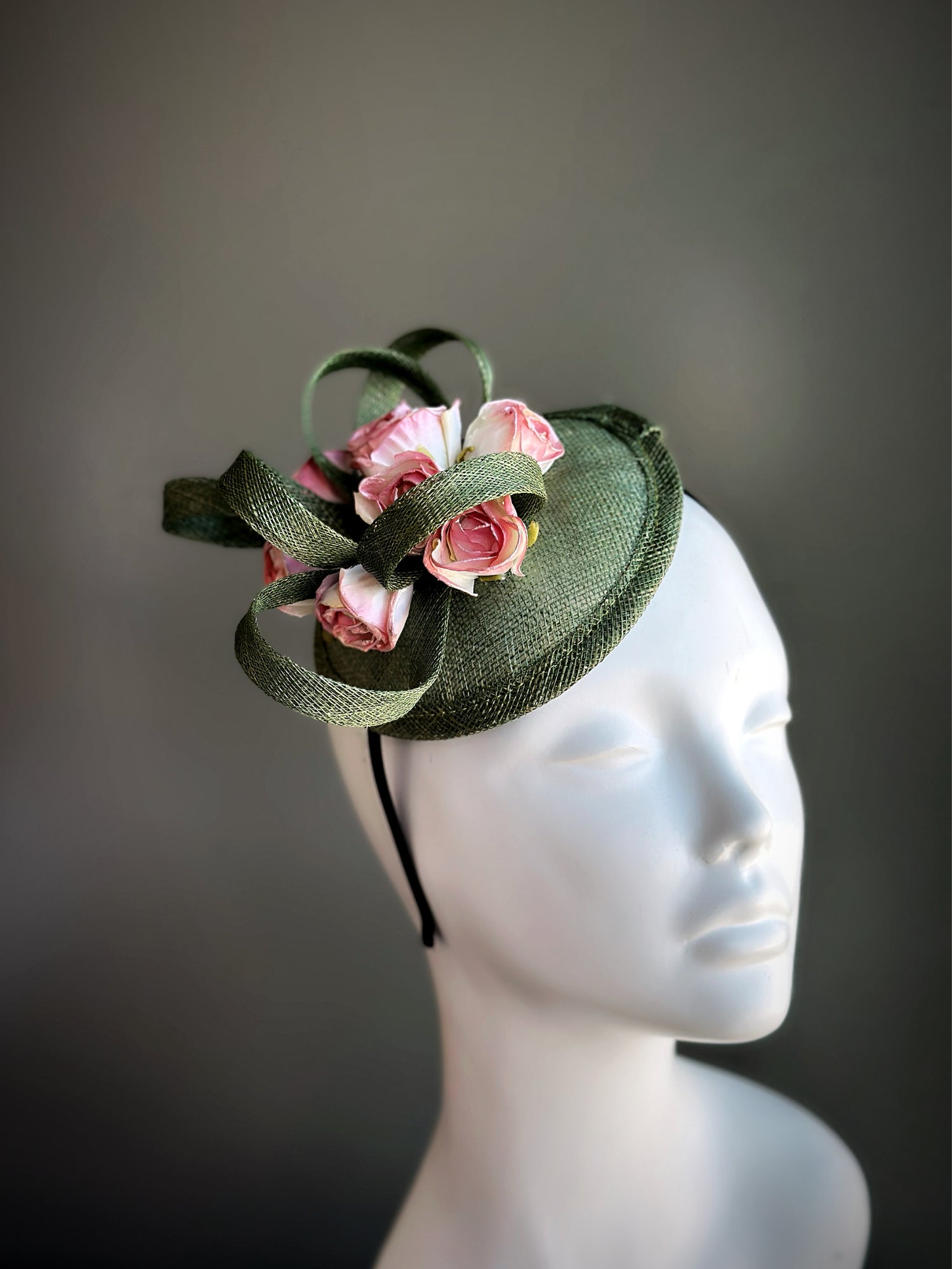 Spring Rose Whirl - Fascinator Hat - Pink/Green