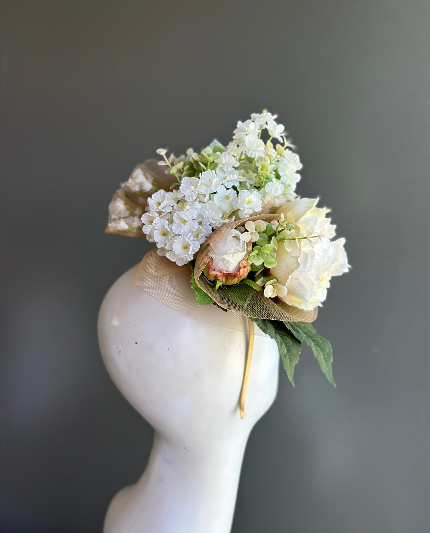 Garden Peony Fascinator - Ivory