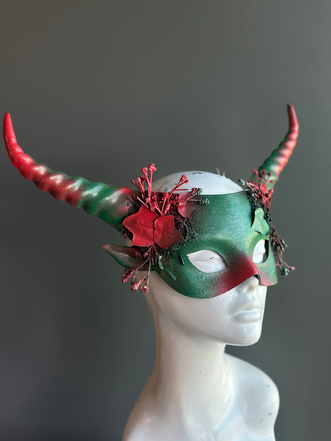 Holiday Horned Mask in Green & Red