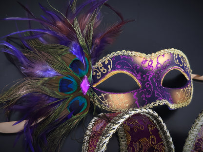 Venetian Jester Masks - Gold/Purple